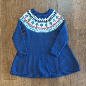 Hanna Andersson Blue Knit Sweater Dress with Festive Pattern